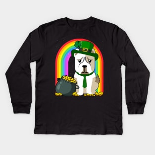 American Bulldog Rainbow Irish Clover St Patrick Day Dog product Kids Long Sleeve T-Shirt